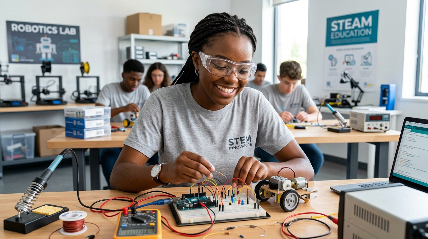 Student working on robotics